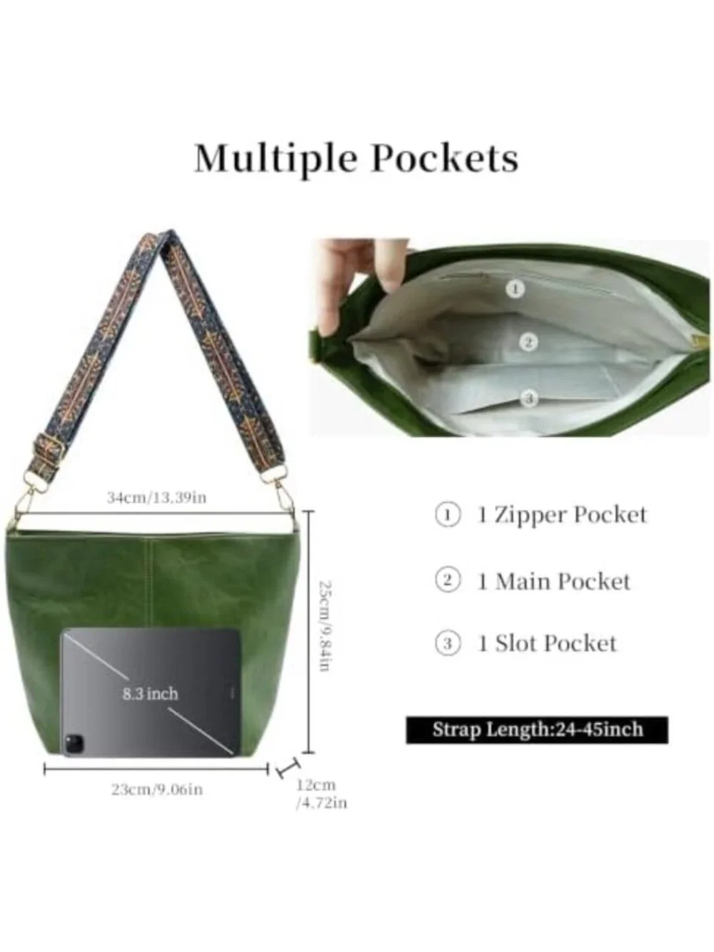 Stylish Vegan Leather Hobo Bag for Women | Crossbody, Guitar Strap, Boho Tote